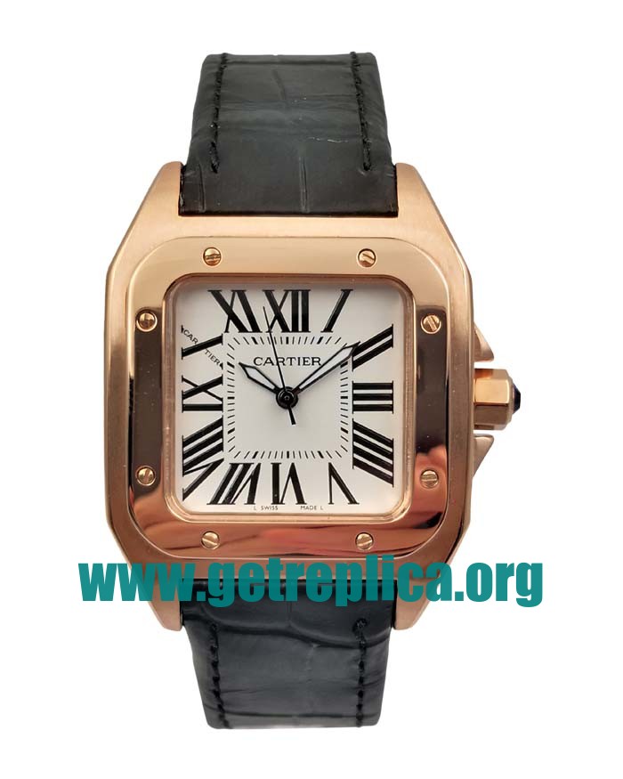 UK Silver Dials Rose Gold Cartier Santos 100 W20108Y1 35MM Replica Watches