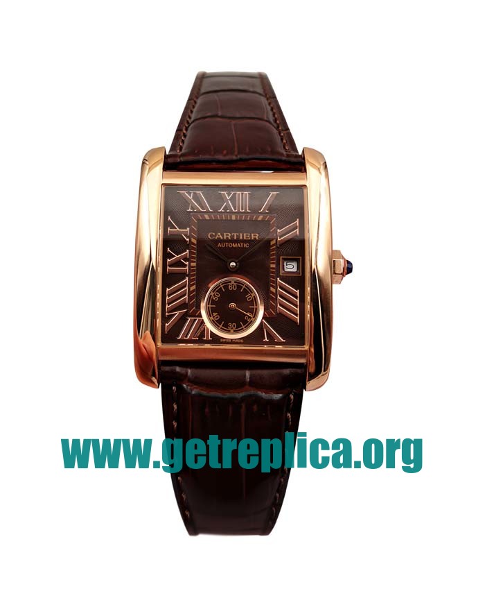 UK Brown Dials Rose Gold Cartier Tank MC W5330002 44MM Replica Watches