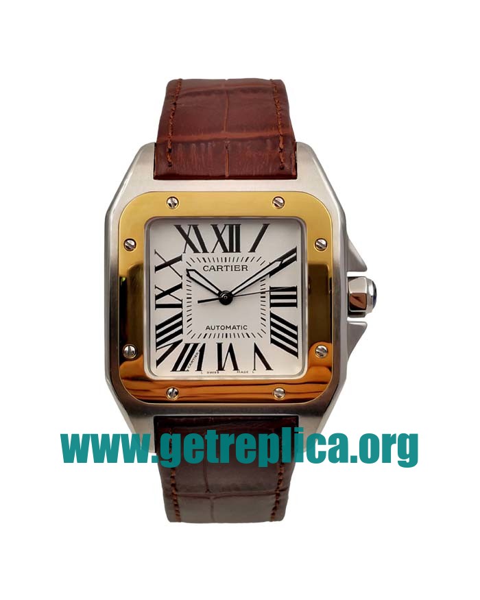 UK White Dials Steel And Rose Gold Cartier Santos 100 W20107X7 39 x 39 MM Replica Watches