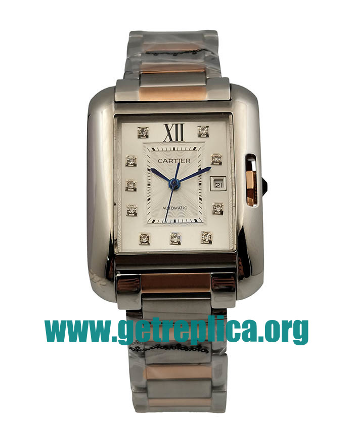 UK Silver Dials Steel And Rose Gold Cartier Tank Anglaise WT100025 30MM Replica Watches