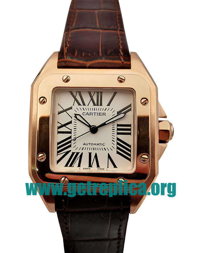 UK Silver Dials Rose Gold Cartier Santos 100 W20108Y1 34MM Replica Watches