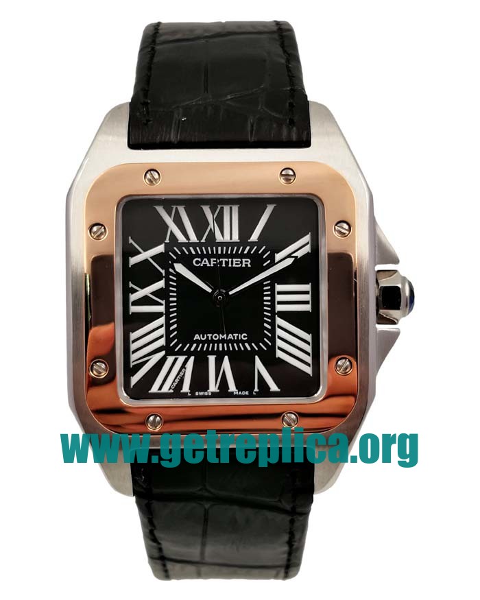 UK Black Dials Steel And Rose Gold Cartier Santos 100 W2020009 38MM Replica Watches