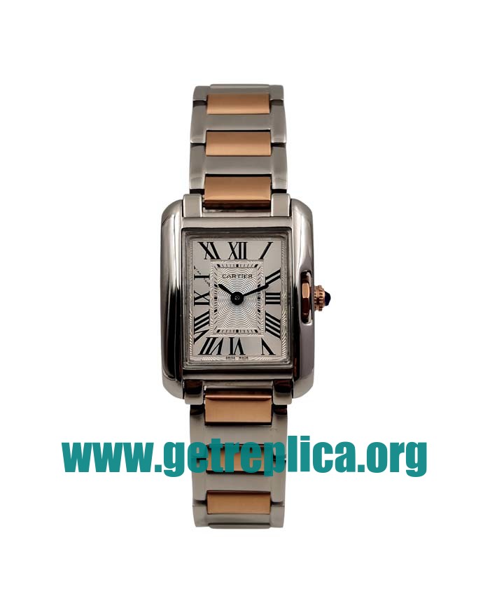 UK Silver Dials Steel And Rose Gold Cartier Tank Anglaise W5310036 23MM Replica Watches