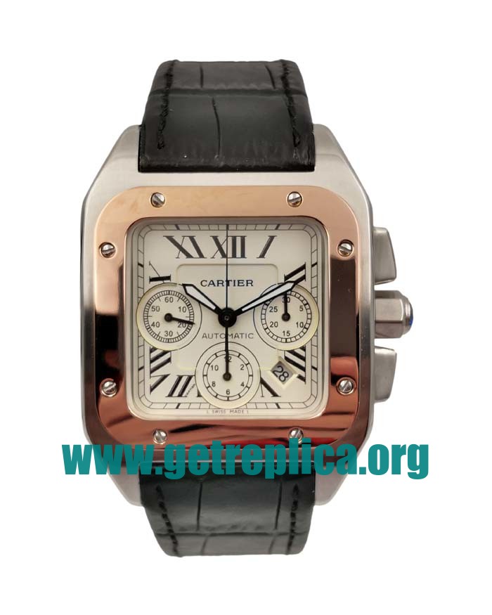 UK Silver Dials Rose Gold And Steel Cartier Santos 100 W20091X7 41MM Replica Watches